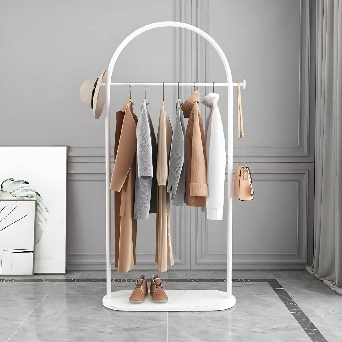 Modern Metal Coat Rack with Marble Base – Hall Tree for Entryway