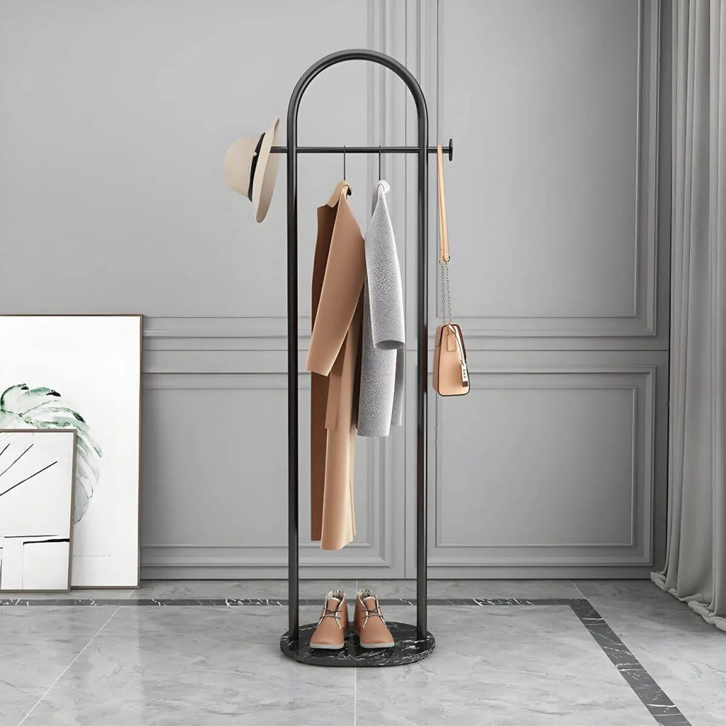 Modern Metal Coat Rack with Marble Base – Hall Tree for Entryway Main Product Image