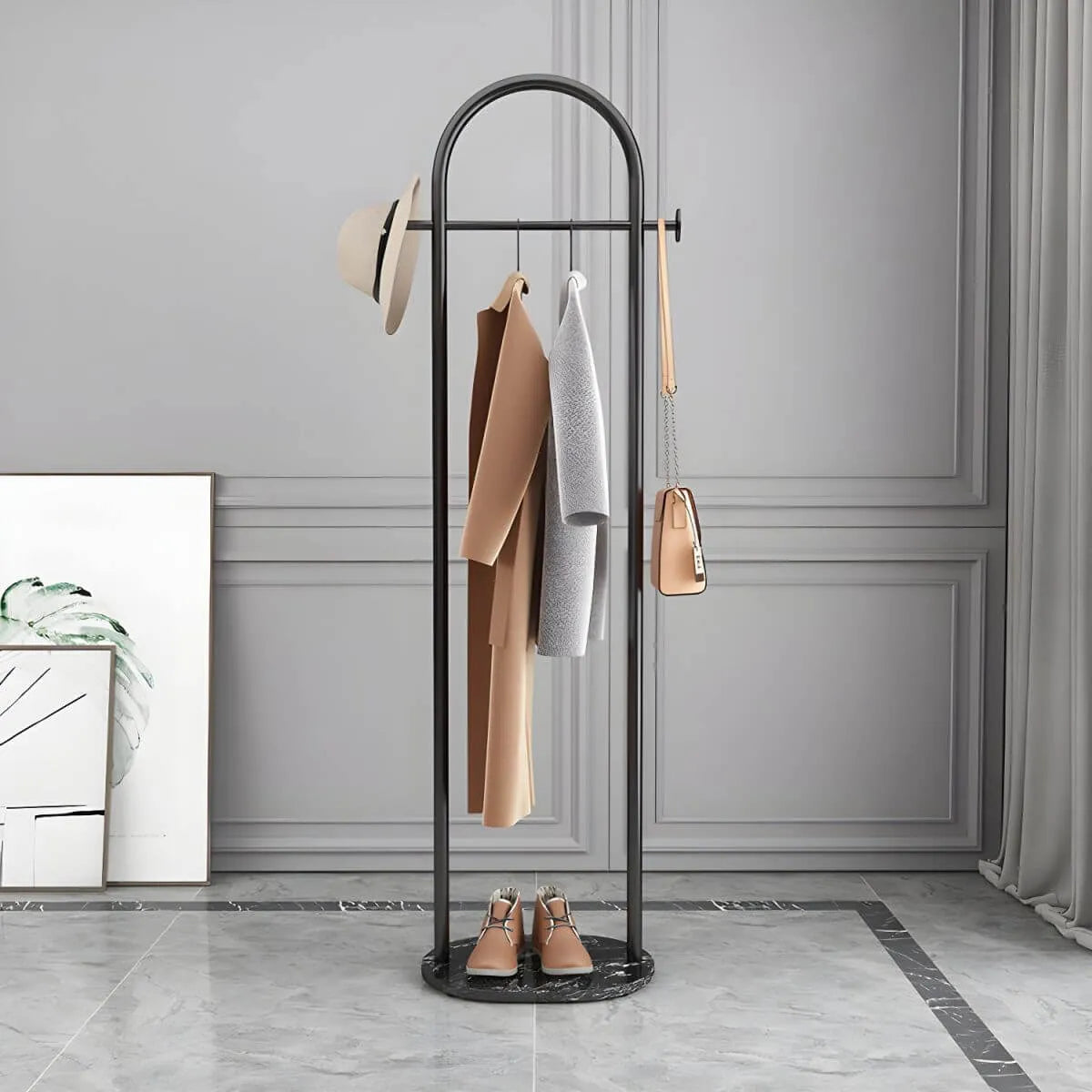 Modern Metal Coat Rack with Marble Base – Hall Tree for Entryway Main Product Image Main image