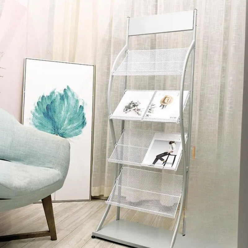 Modern Metal Etagere Bookcase with Open Back and Grid Shelves Main Product Image Imagen principal del producto