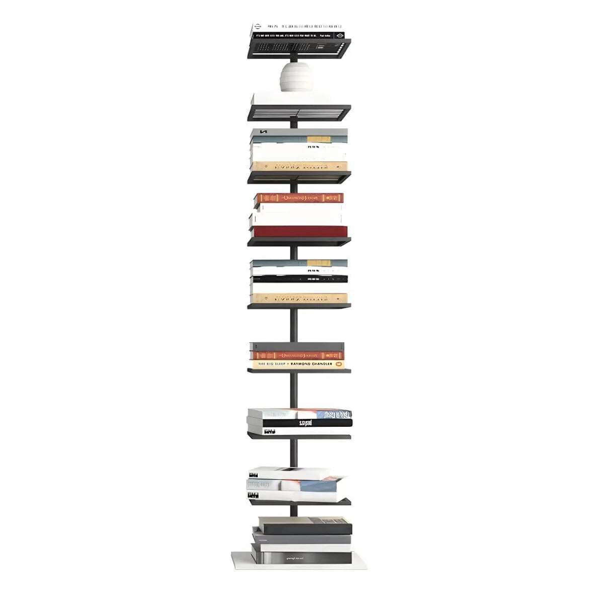 Modern Metal Etagere Bookshelf – Black & Gold Vertical Display Shelf