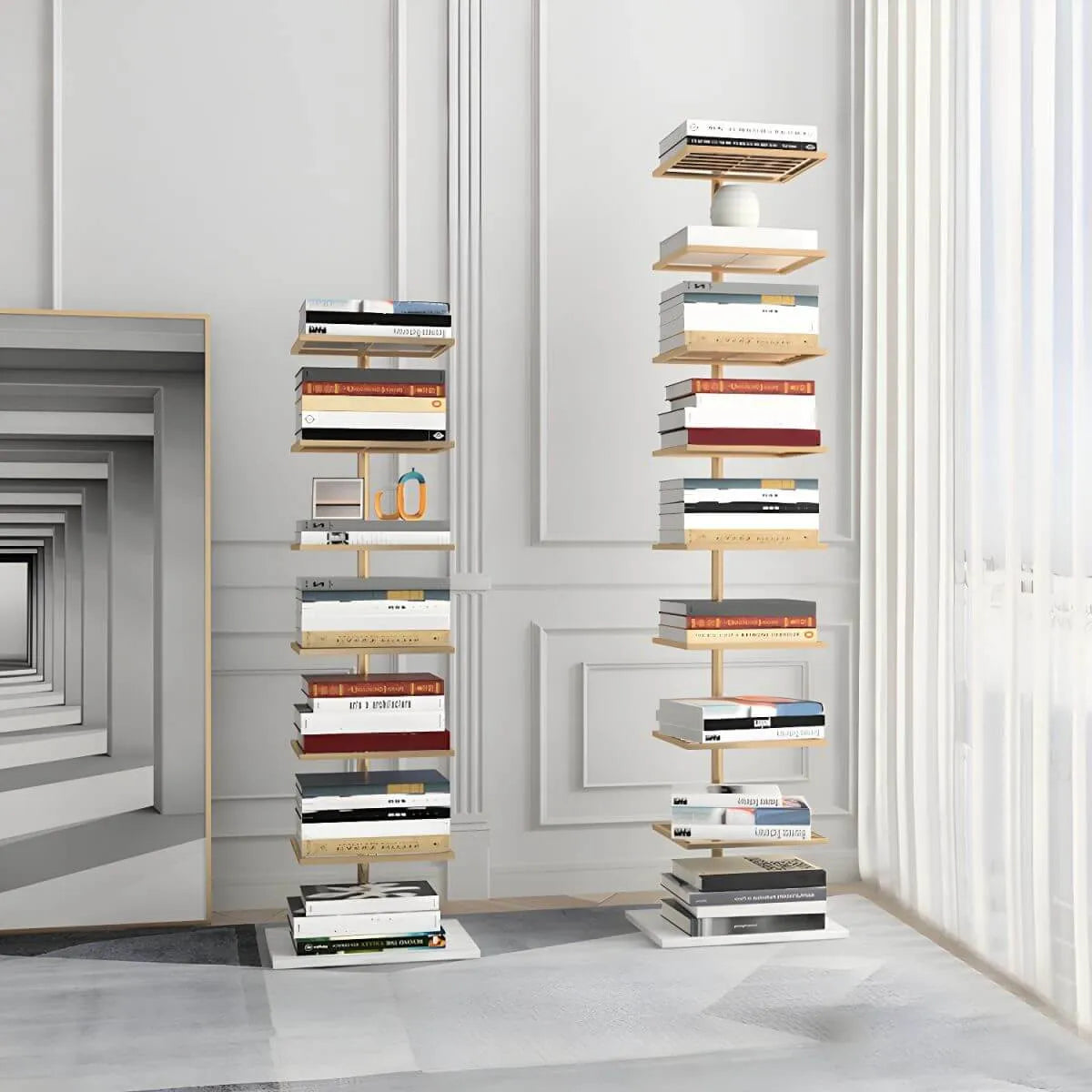 Modern Metal Etagere Bookshelf – Black & Gold Vertical Display Shelf