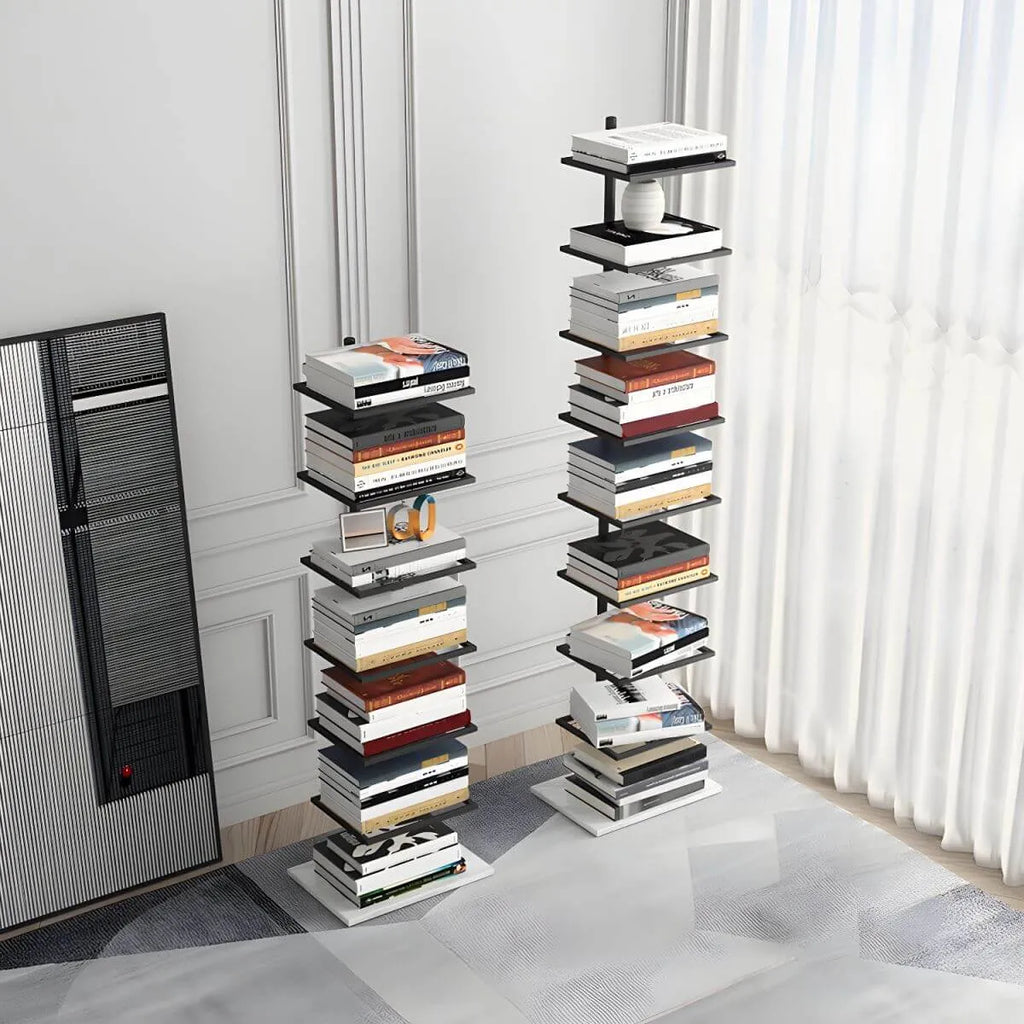 Modern Metal Etagere Bookshelf – Black & Gold Vertical Display Shelf
