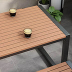 Modern Metal Frame Outdoor Coffee Table with Slatted Wood Top