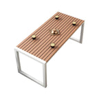 Modern Metal Frame Outdoor Coffee Table with Slatted Wood Top
