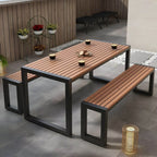 Modern Metal Frame Outdoor Coffee Table with Slatted Wood Top