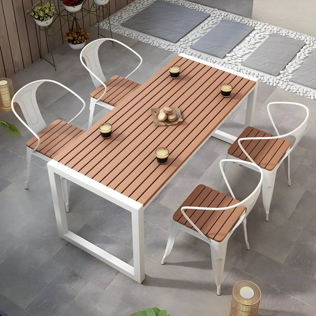 Modern Metal Frame Outdoor Coffee Table with Slatted Wood Top