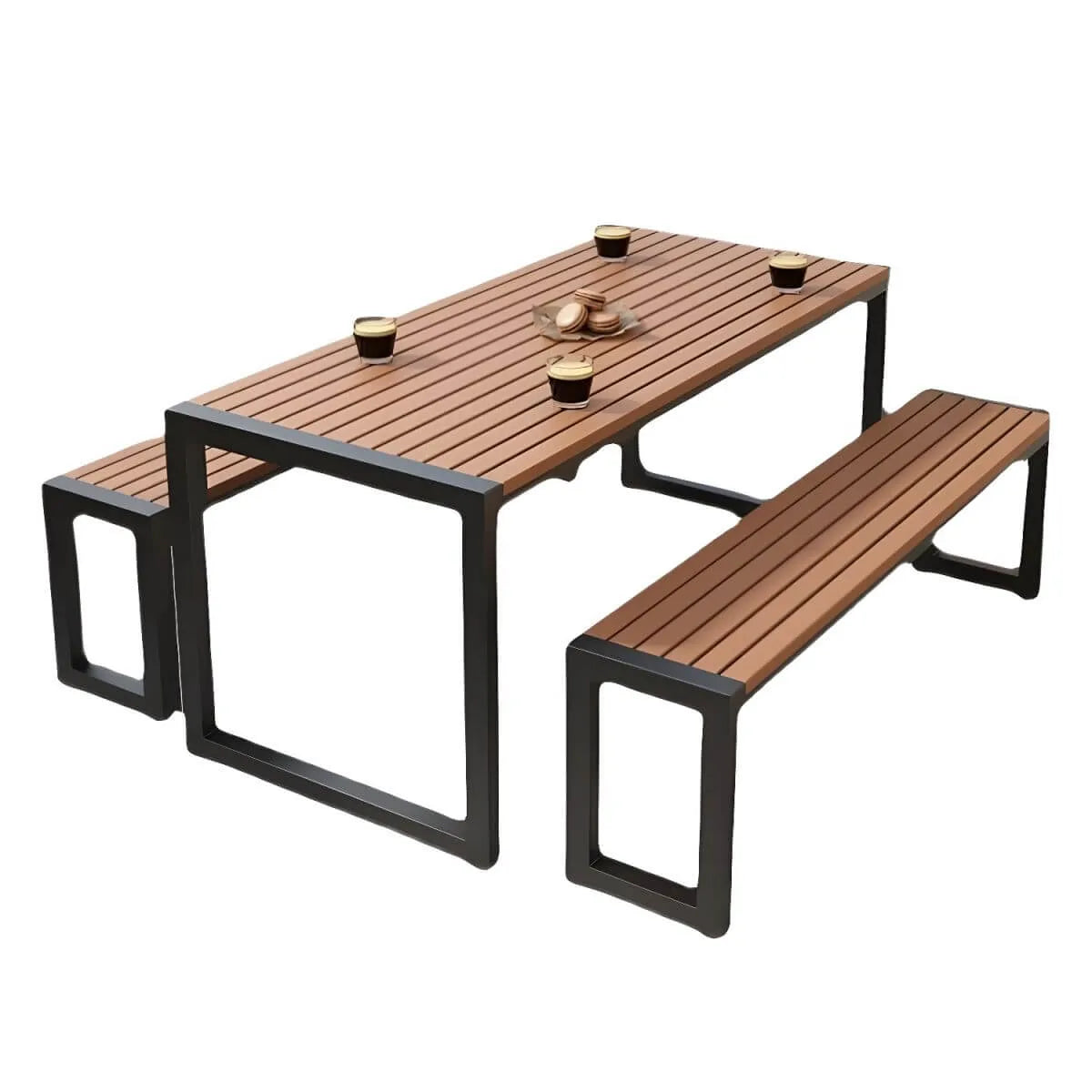 Modern Metal Frame Outdoor Coffee Table with Slatted Wood Top