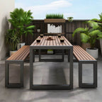 Modern Metal Frame Outdoor Coffee Table with Slatted Wood Top