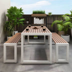 Modern Metal Frame Outdoor Coffee Table with Slatted Wood Top