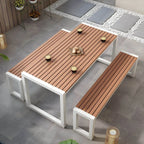 Modern Metal Frame Outdoor Coffee Table with Slatted Wood Top
