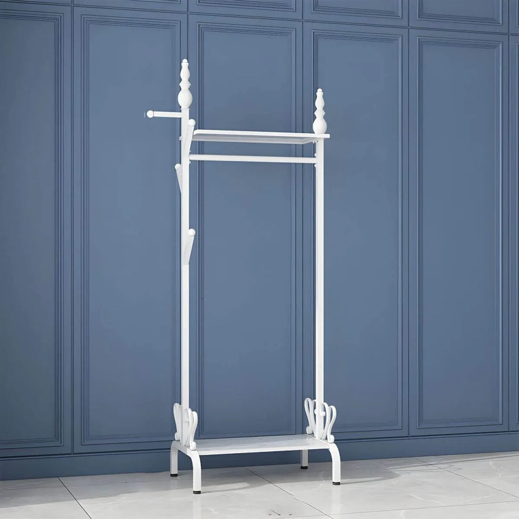 Modern Metal Free-Standing Coat Rack with Shelves and Hooks