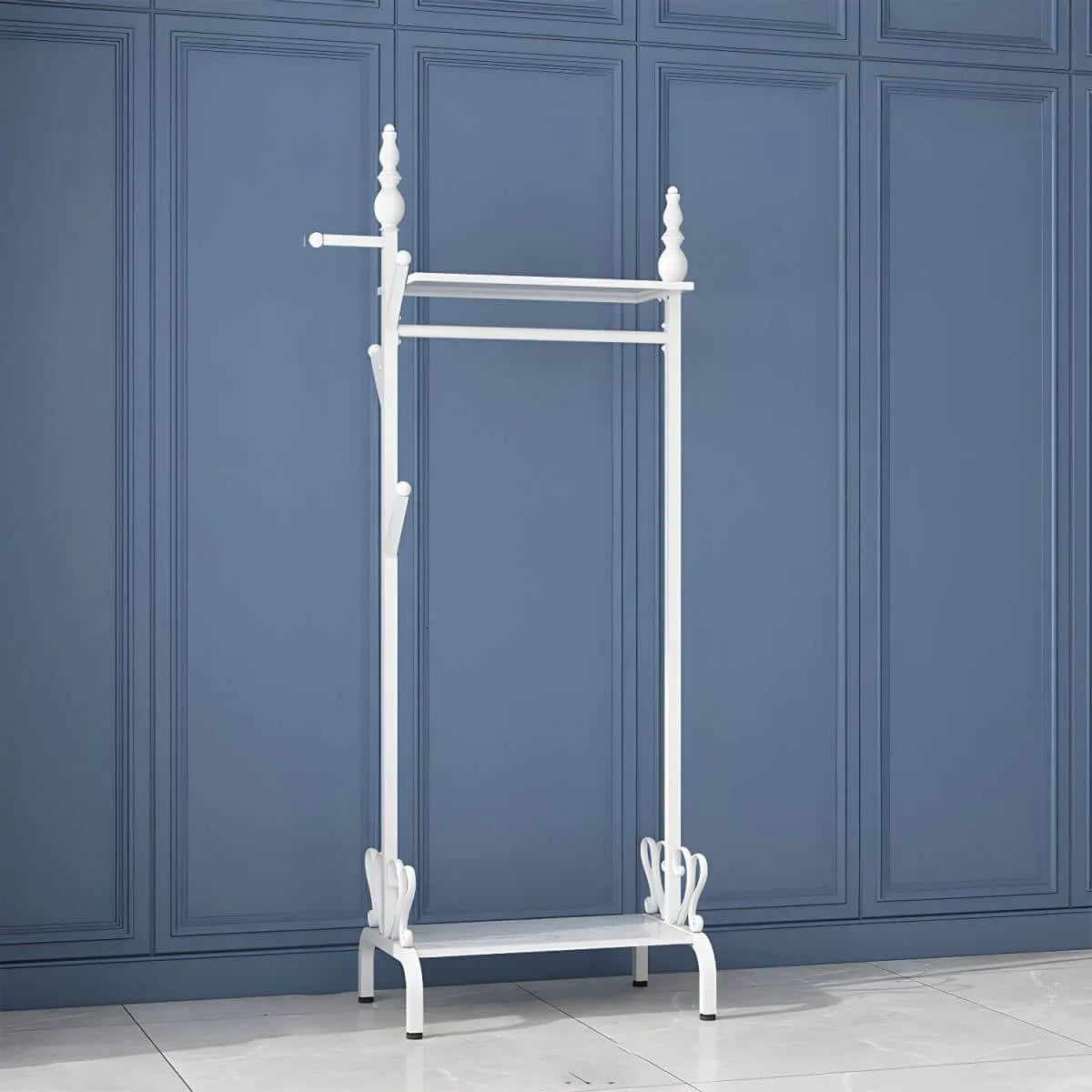 Modern Metal Free-Standing Coat Rack with Shelves and Hooks