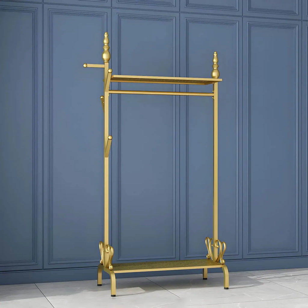 Modern Metal Free-Standing Coat Rack with Shelves and Hooks