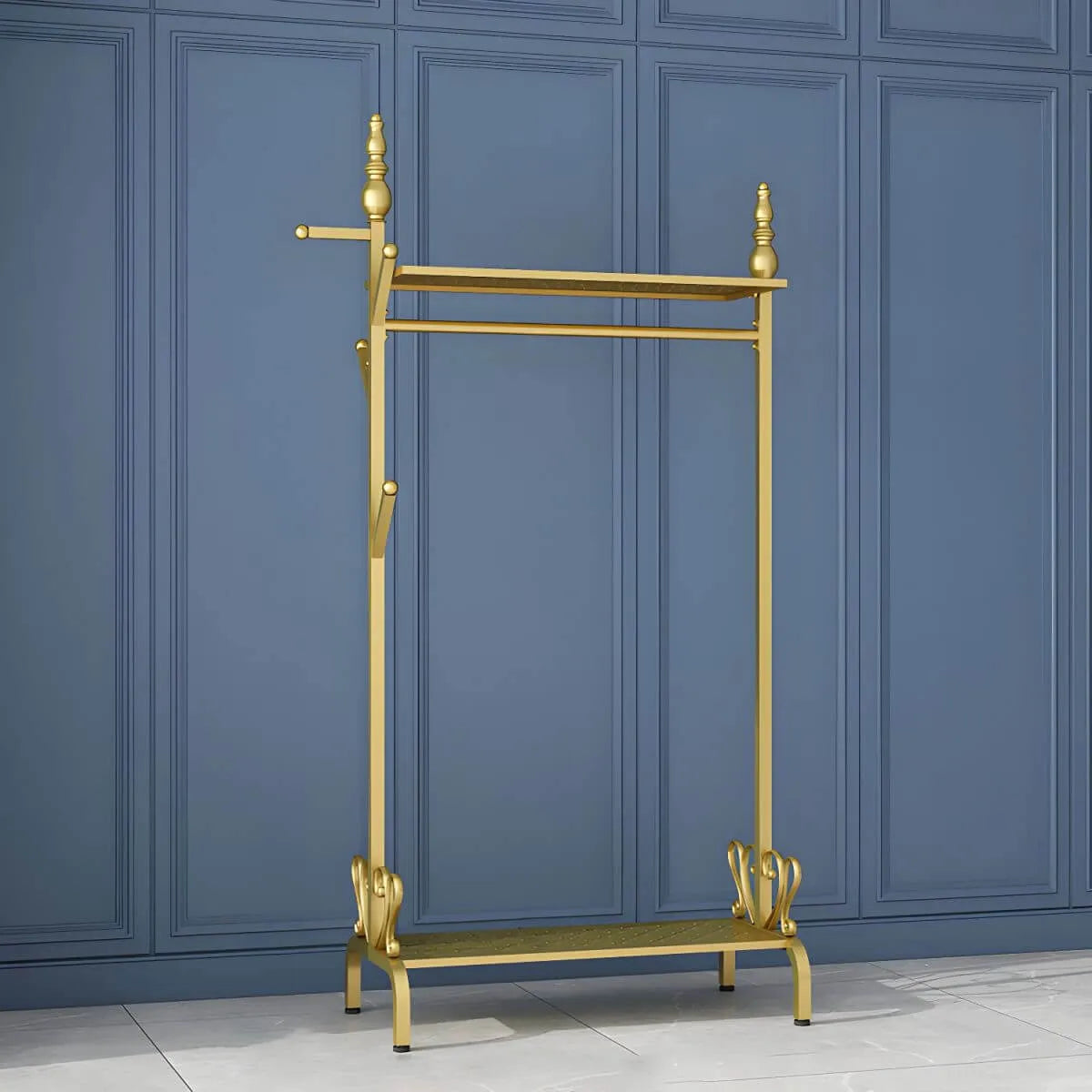 Modern Metal Free-Standing Coat Rack with Shelves and Hooks