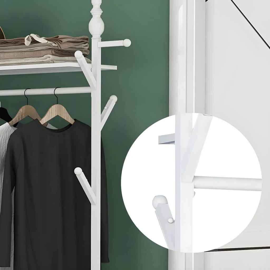 Modern Metal Free-Standing Coat Rack with Shelves and Hooks