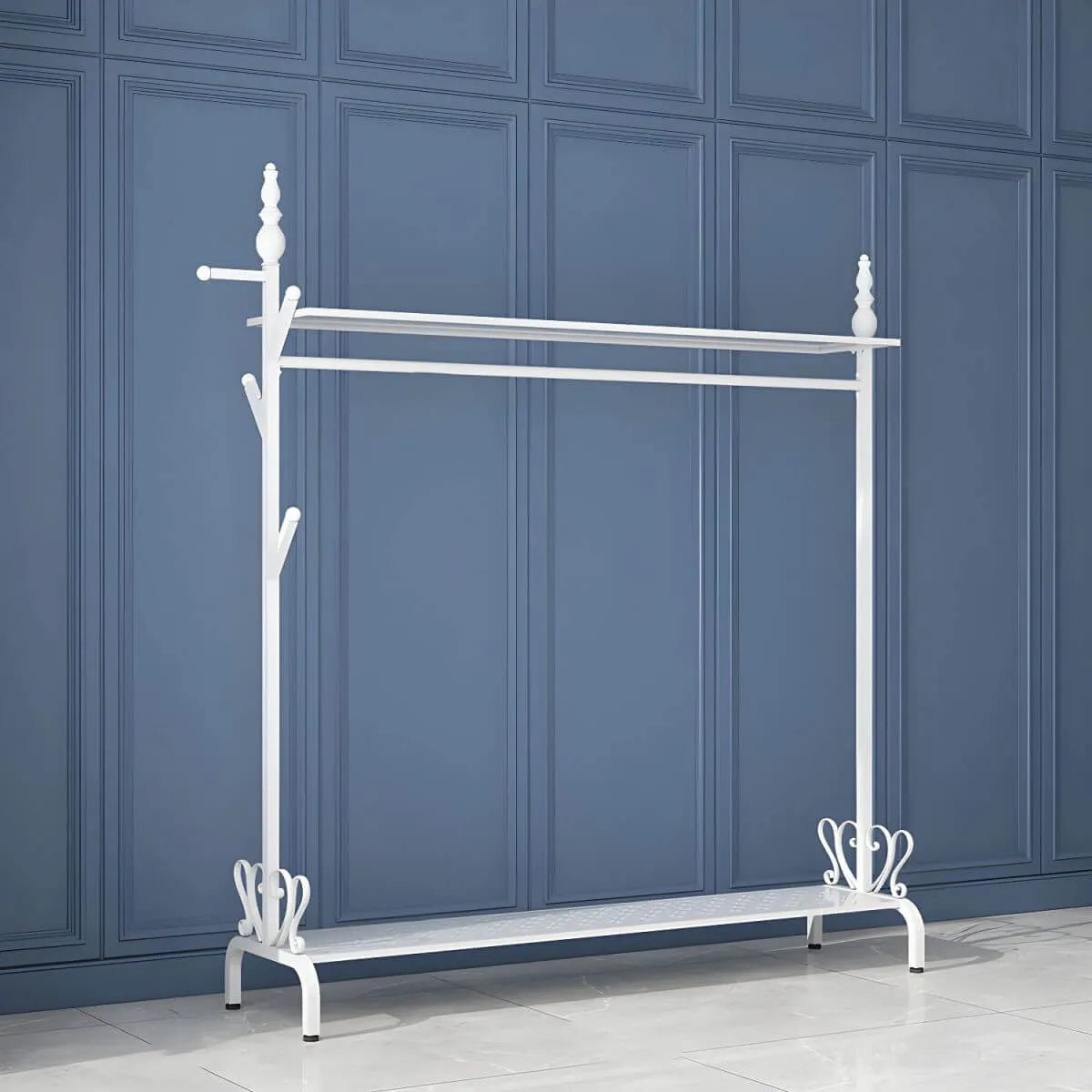 Modern Metal Free-Standing Coat Rack with Shelves and Hooks