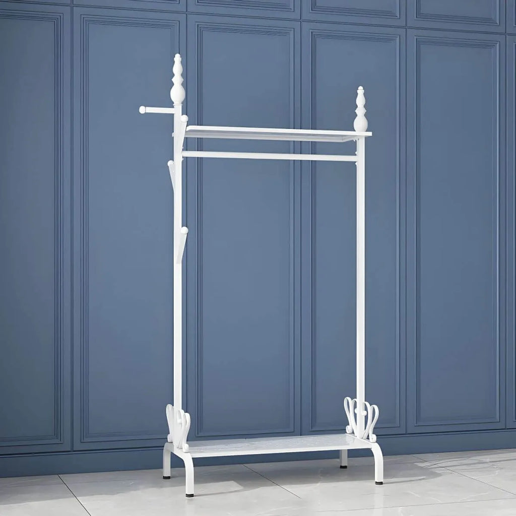 Modern Metal Free-Standing Coat Rack with Shelves and Hooks