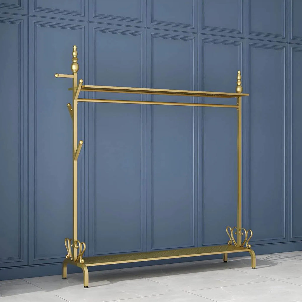 Modern Metal Free-Standing Coat Rack with Shelves and Hooks