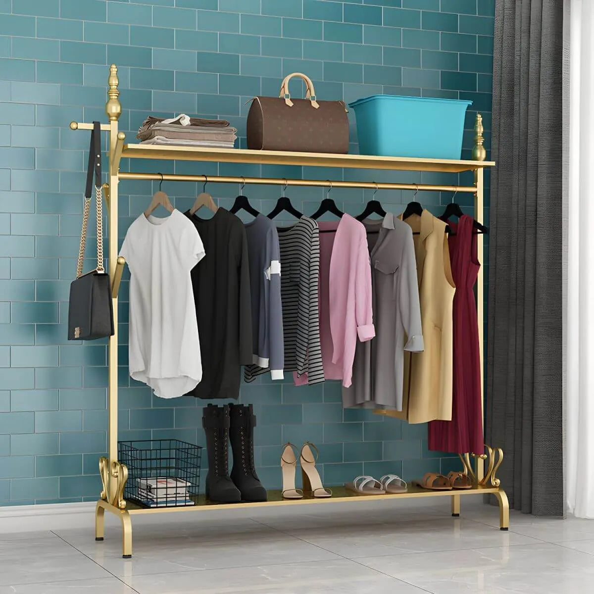 Modern Metal Free-Standing Coat Rack with Shelves and Hooks Secondary image