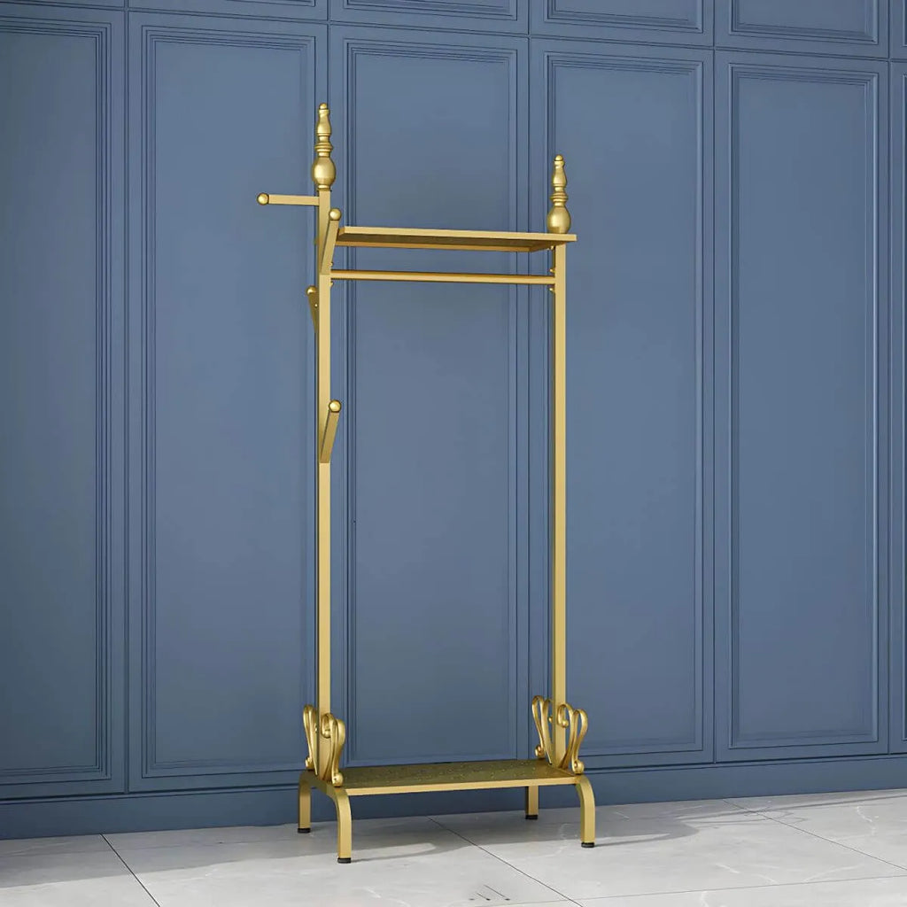 Modern Metal Free-Standing Coat Rack with Shelves and Hooks