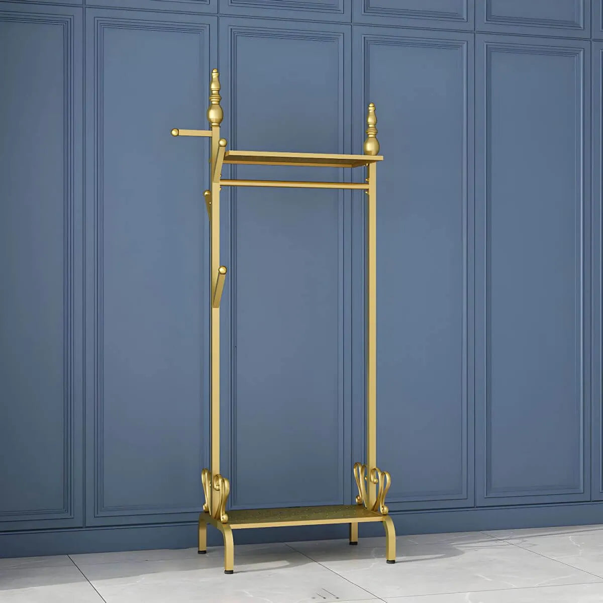 Modern Metal Free-Standing Coat Rack with Shelves and Hooks