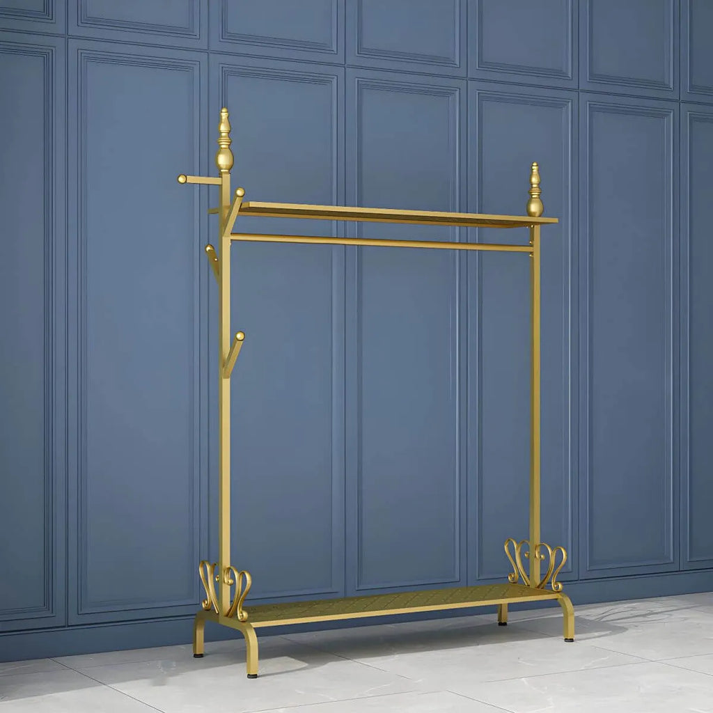 Modern Metal Free-Standing Coat Rack with Shelves and Hooks