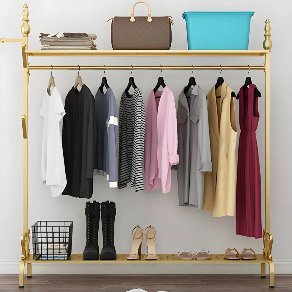 Modern Metal Free-Standing Coat Rack with Shelves and Hooks