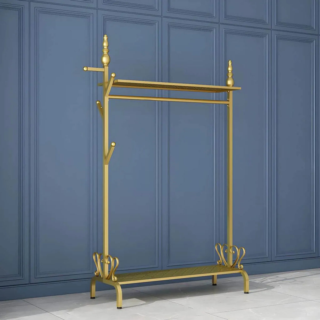 Modern Metal Free-Standing Coat Rack with Shelves and Hooks