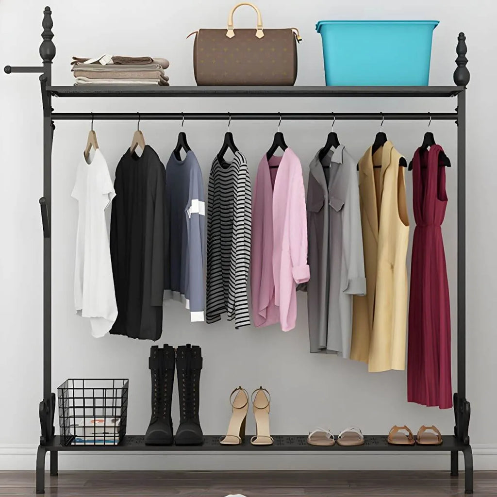Modern Metal Free-Standing Coat Rack with Shelves and Hooks