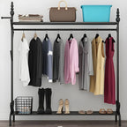 Modern Metal Free-Standing Coat Rack with Shelves and Hooks