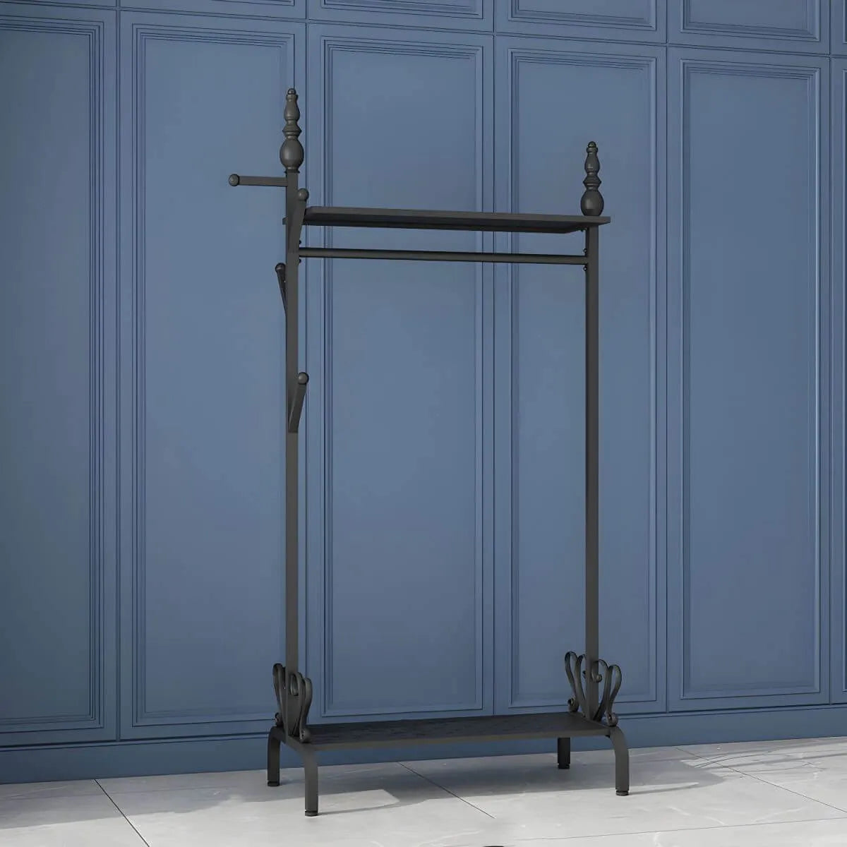 Modern Metal Free-Standing Coat Rack with Shelves and Hooks
