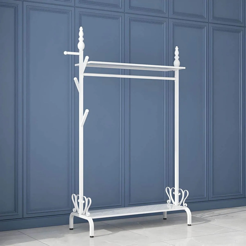 Modern Metal Free-Standing Coat Rack with Shelves and Hooks