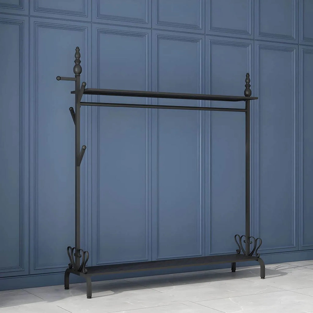 Modern Metal Free-Standing Coat Rack with Shelves and Hooks