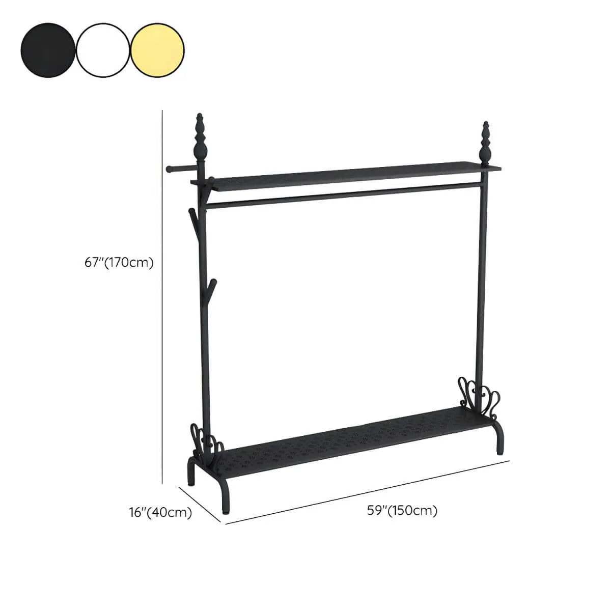 Modern Metal Free-Standing Coat Rack with Shelves and Hooks Dimensions