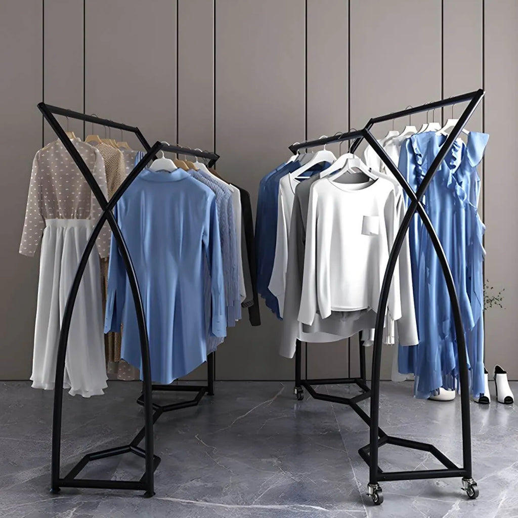 Modern Metal Free-Standing Coat Rack with Triple Hanging Rails