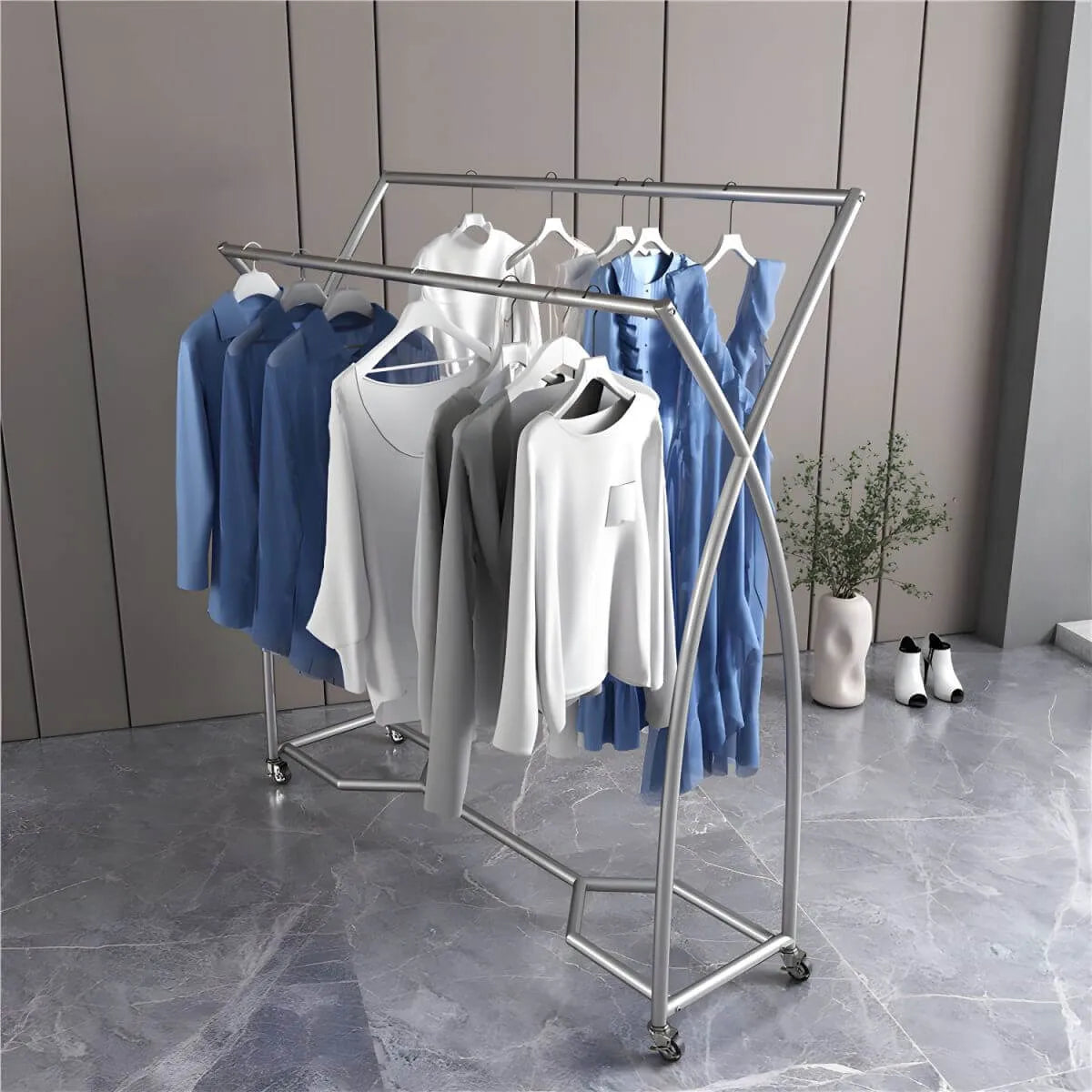 Modern Metal Free-Standing Coat Rack with Triple Hanging Rails