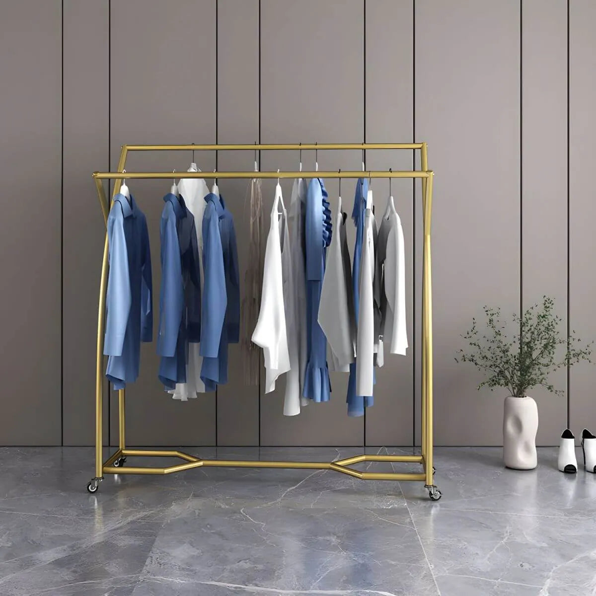 Modern Metal Free-Standing Coat Rack with Triple Hanging Rails