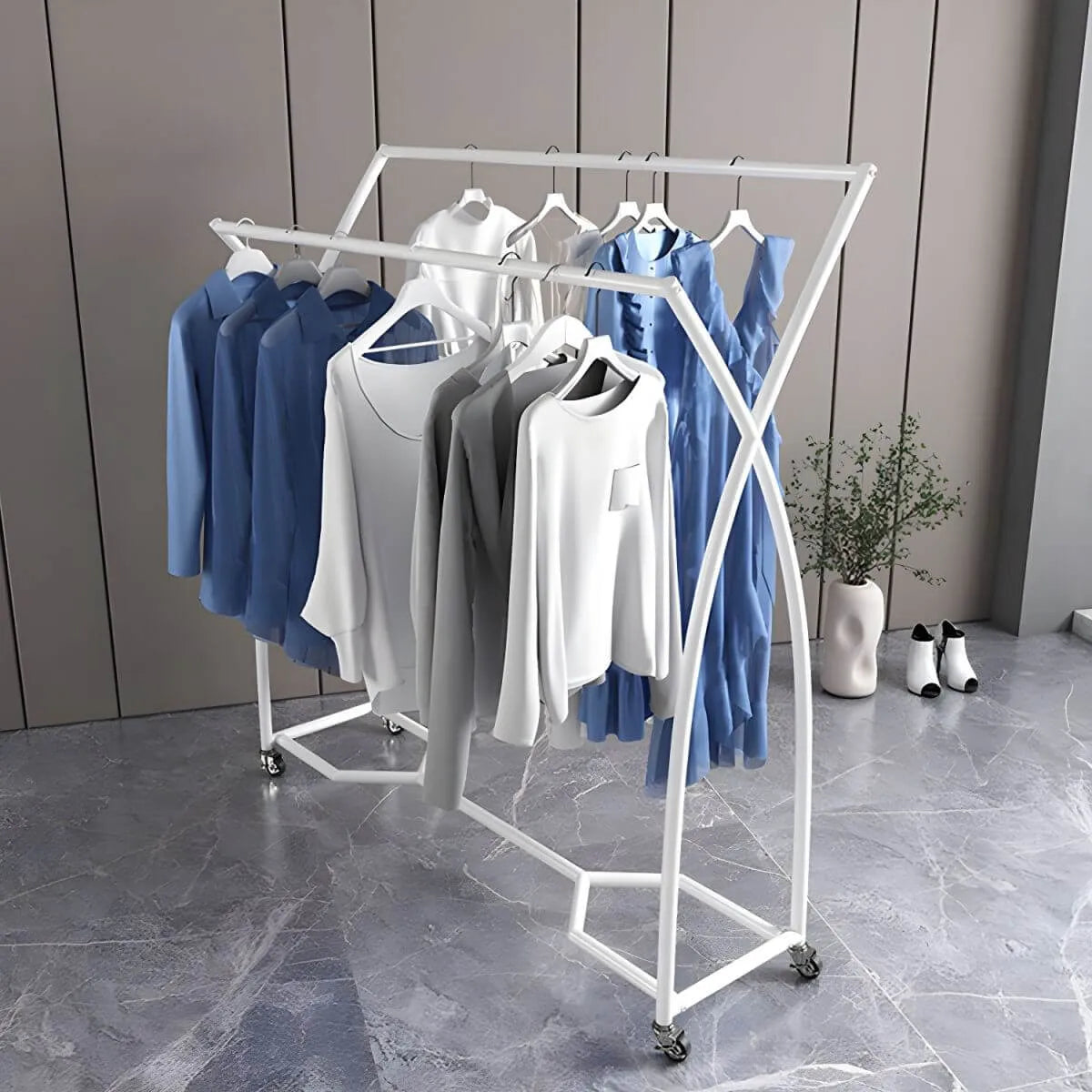 Modern Metal Free-Standing Coat Rack with Triple Hanging Rails Main Product Image Main image
