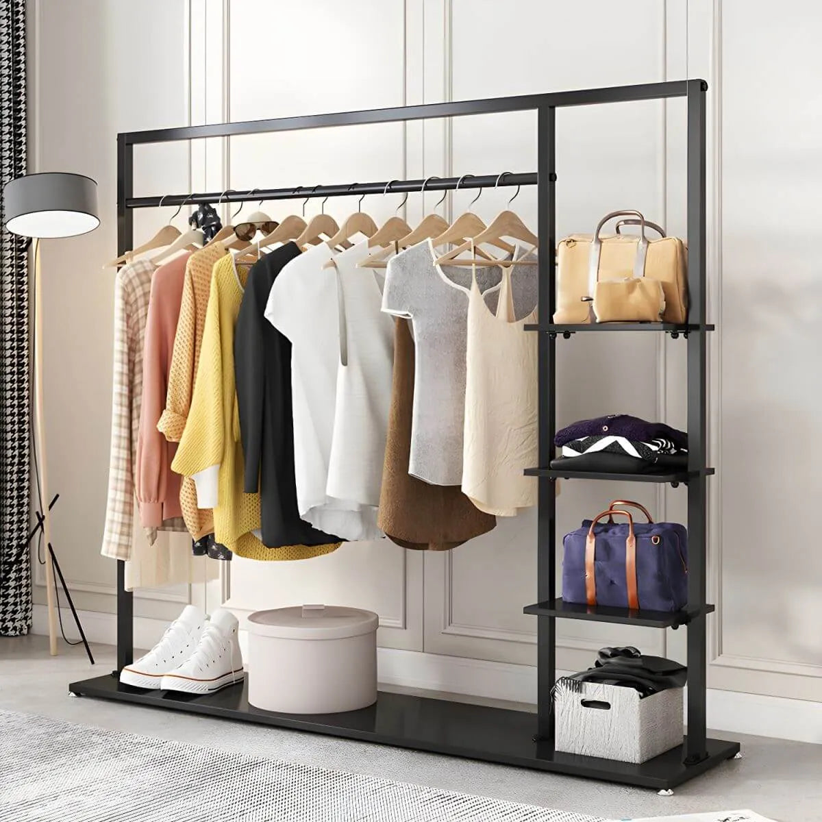 Modern Metal Hall Tree with Multi-Tier Shelves and Dual Coat Rods