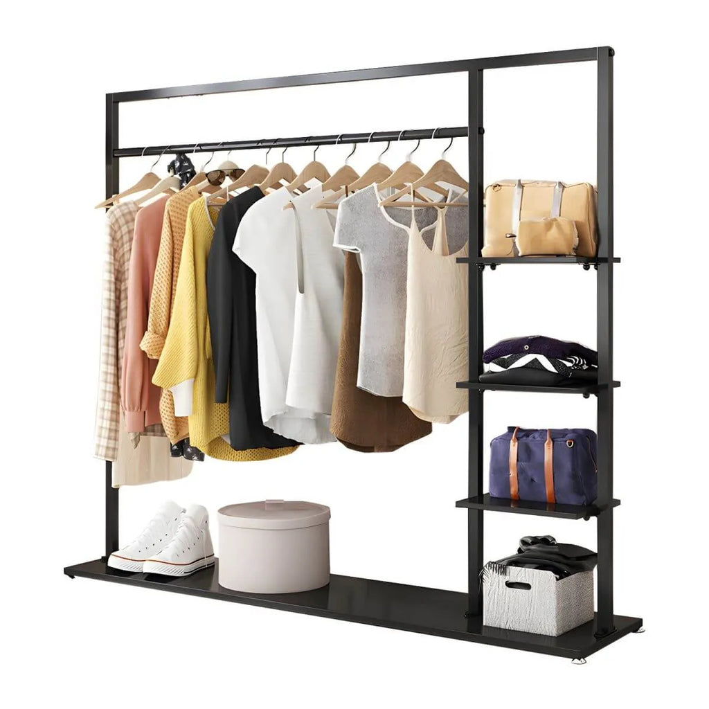 Modern Metal Hall Tree with Multi-Tier Shelves and Dual Coat Rods