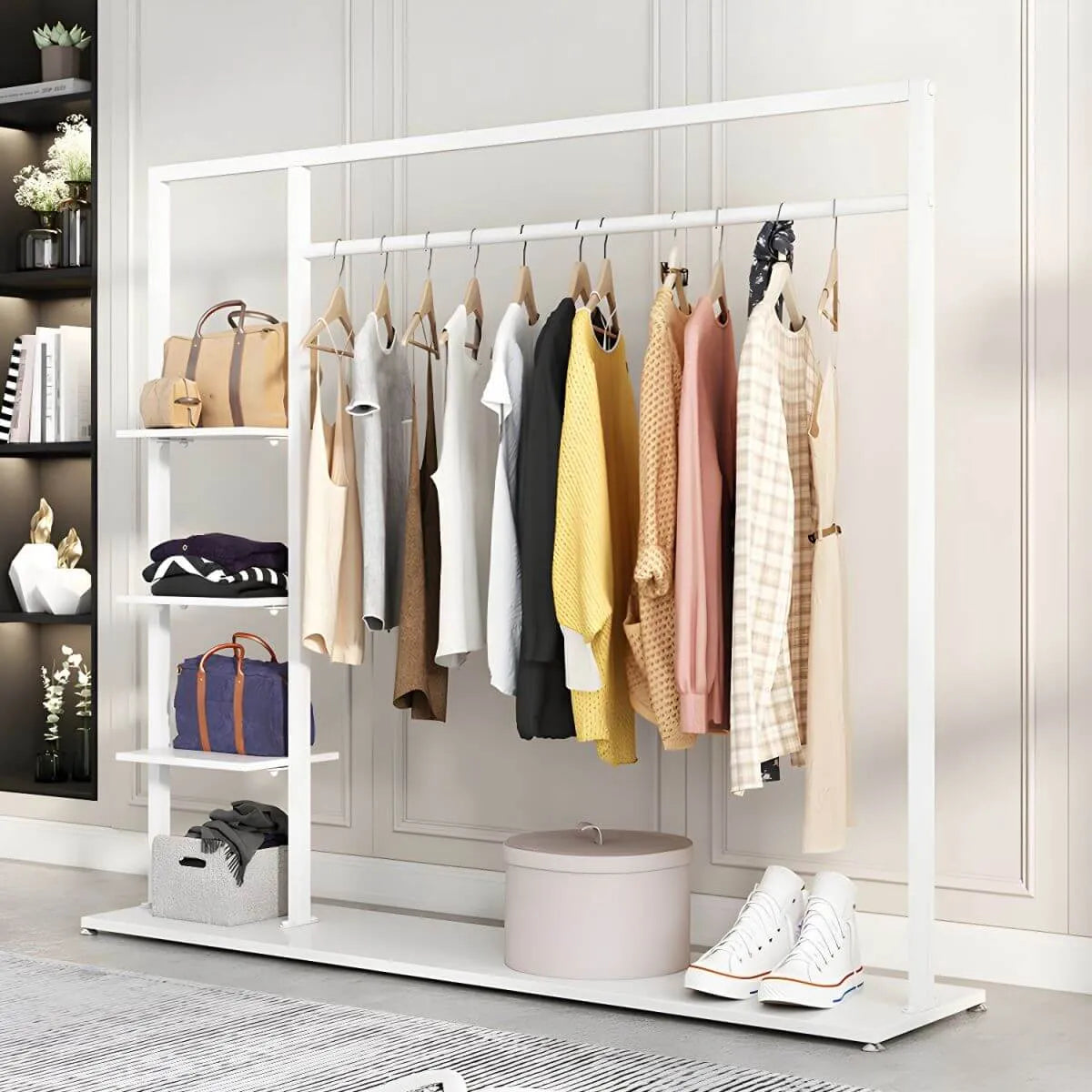 Modern Metal Hall Tree with Multi-Tier Shelves and Dual Coat Rods Secondary image