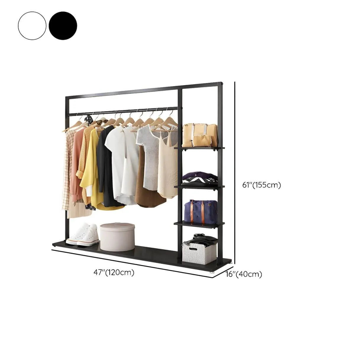Modern Metal Hall Tree with Multi-Tier Shelves and Dual Coat Rods Dimensions