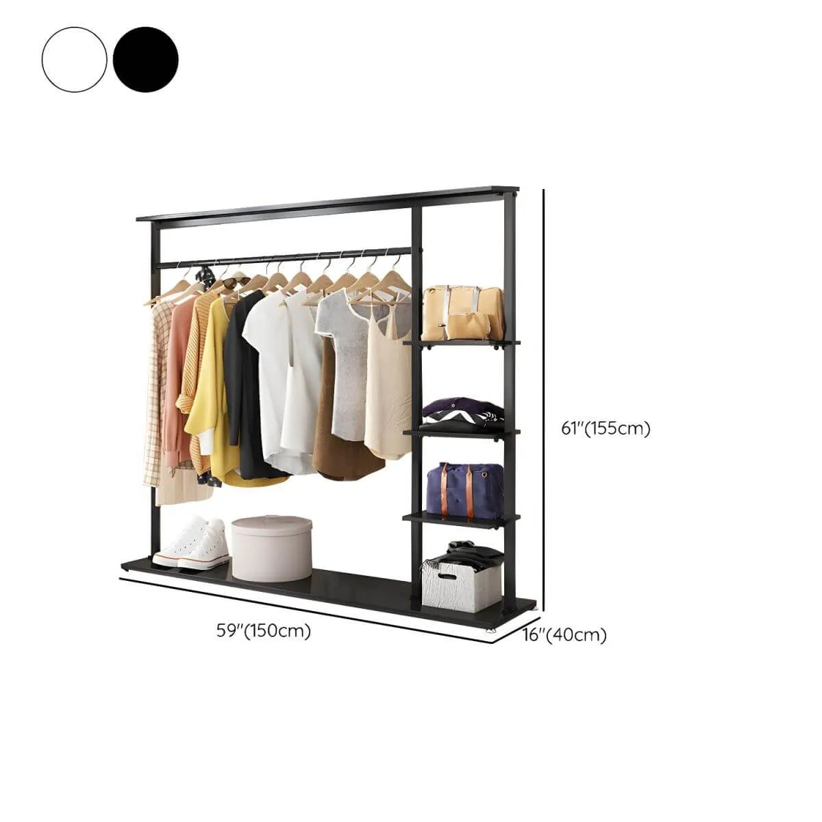 Modern Metal Hall Tree with Multi-Tier Shelves and Dual Coat Rods Dimensions