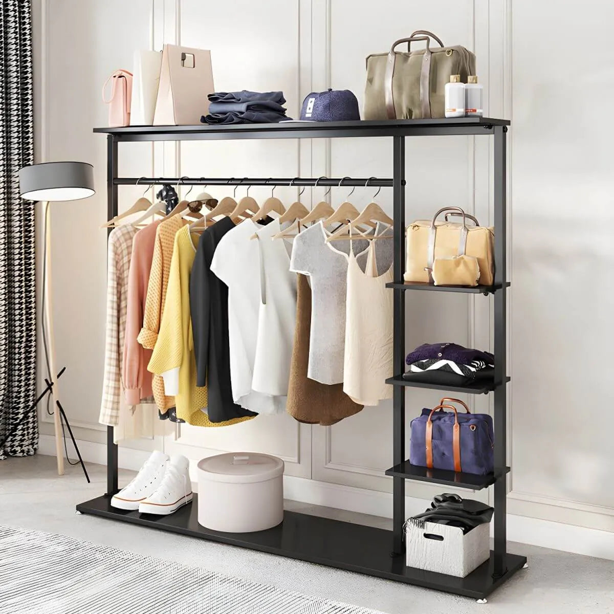 Modern Metal Hall Tree with Multi-Tier Shelves and Dual Coat Rods Main Product Image Main image