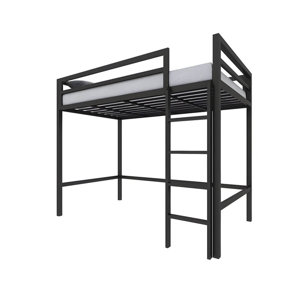Modern Metal Loft Bed with Built-In Ladder and Guardrails
