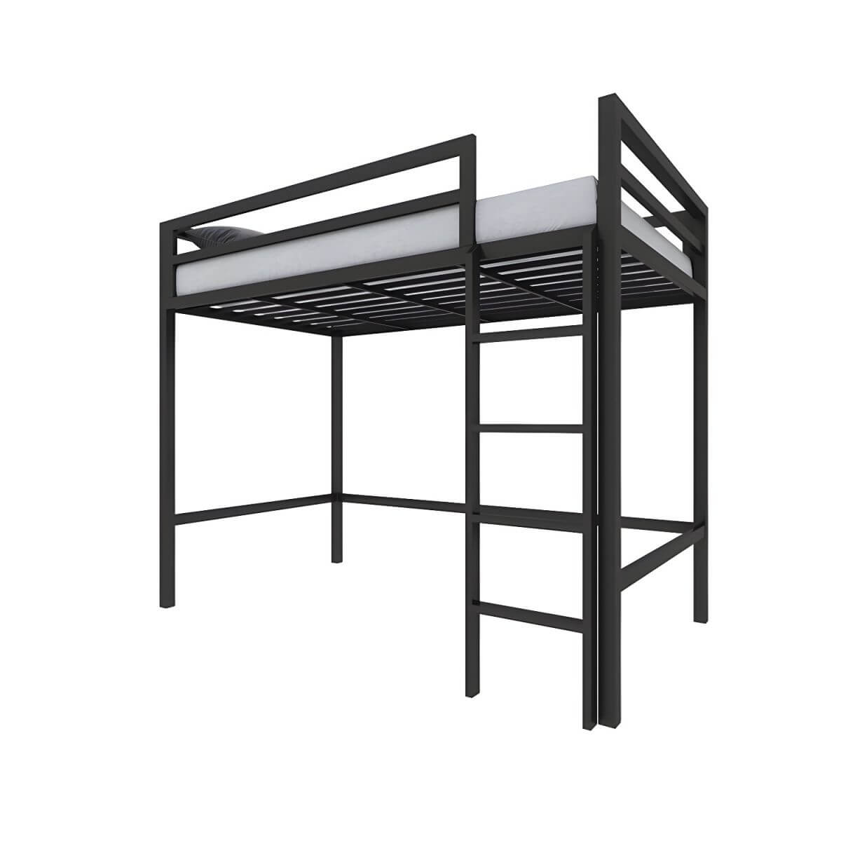 Modern Metal Loft Bed with Built-In Ladder and Guardrails