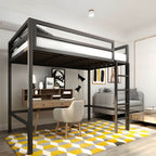 Modern Metal Loft Bed with Built-In Ladder and Guardrails