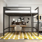 Modern Metal Loft Bed with Built-In Ladder and Guardrails