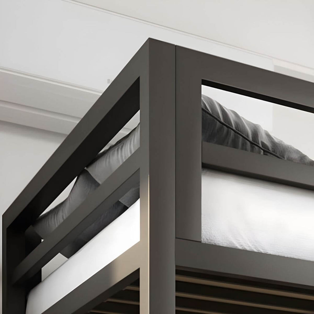 Modern Metal Loft Bed with Built-In Ladder and Guardrails